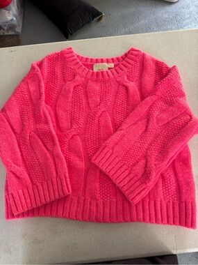 Anthropologie Chunky Cable Crewneck Sweater - Hot Pink